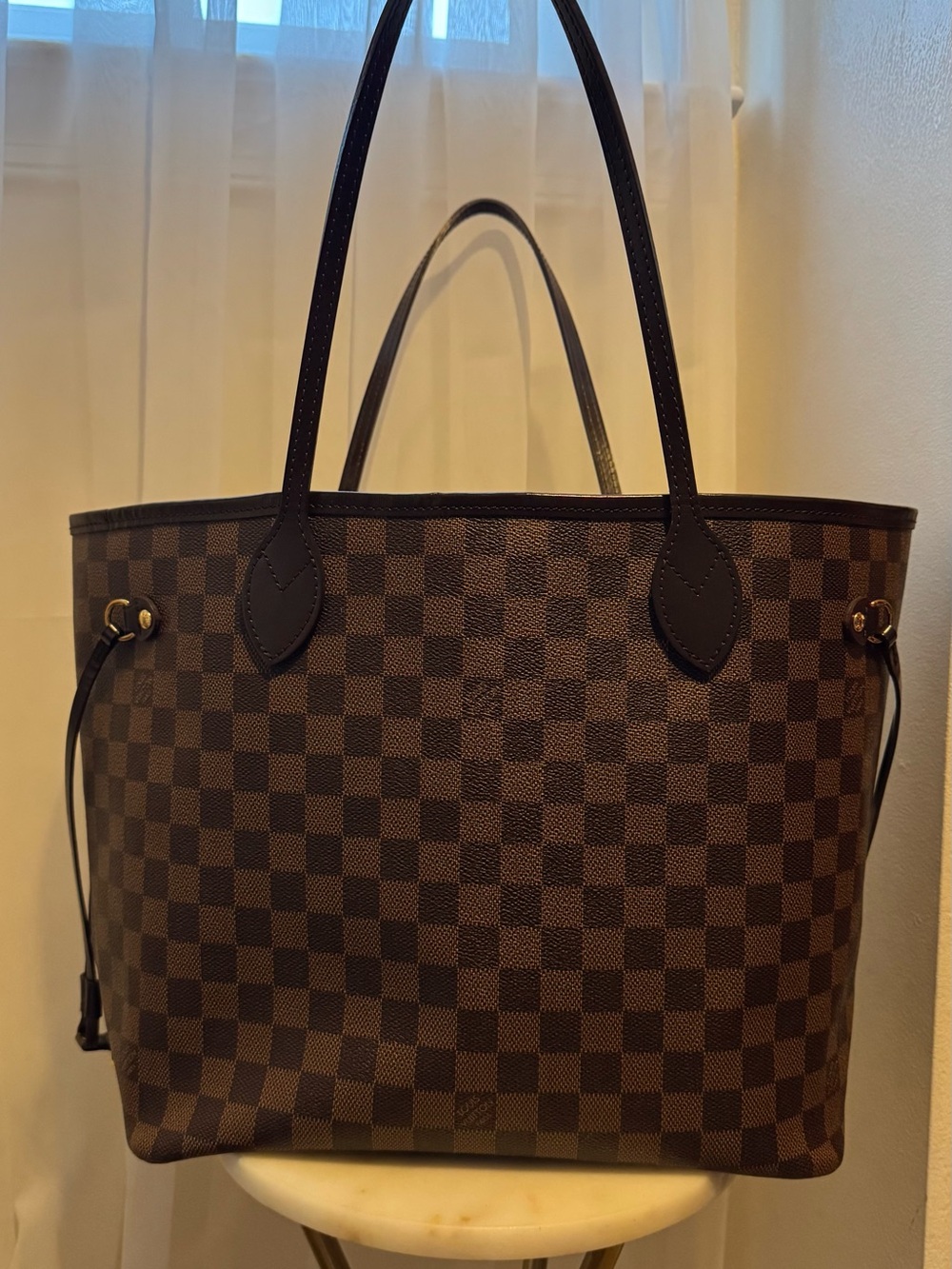 Designer-Inspired Brown Checkered Tote Bag